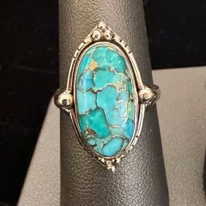 Blue Copper Turquoise Sterling Silver Ring Size 8